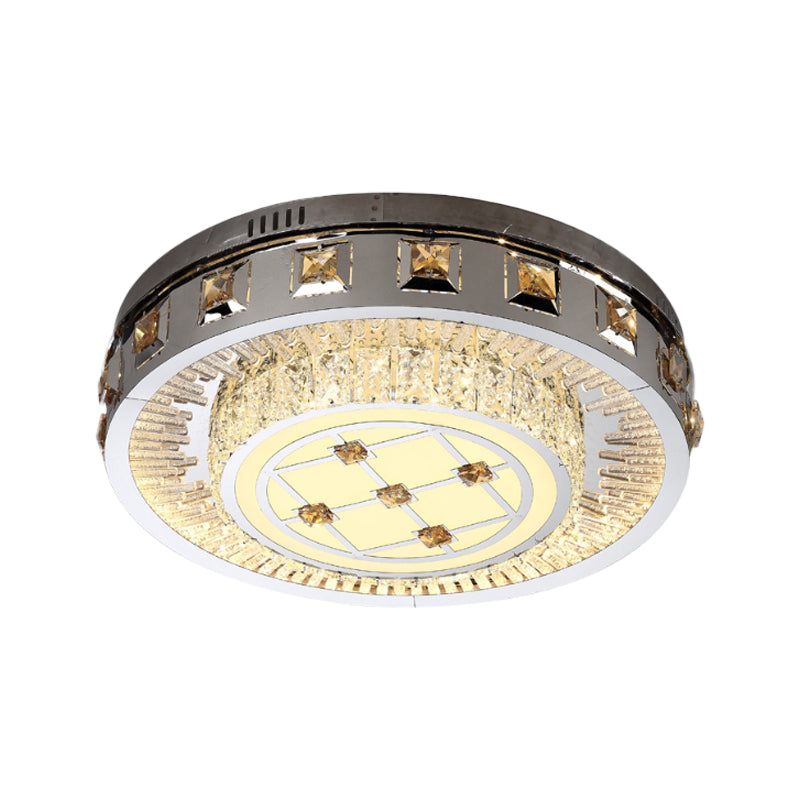Circular Crystal Blocks Lighting Fixture Contemporary LED Bedroom Flush Mount in Stainless-Steel Clearhalo 'Ceiling Lights' 'Close To Ceiling Lights' 'Close to ceiling' 'Flush mount' Lighting' 1417709
