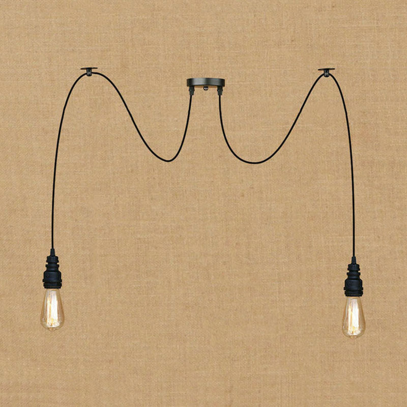 Industrial Style Swag Hanging Lamp 2/3 Heads Metal Pendant Ceiling Light with Exposed Bulb in Black Finish Clearhalo 'Art Deco Pendants' 'Black' 'Cast Iron' 'Ceiling Lights' 'Ceramic' 'Crystal' 'Industrial Pendants' 'Industrial' 'Metal' 'Middle Century Pendants' 'Pendant Lights' 'Pendants' 'Rustic Pendants' 'Tiffany' Lighting' 1417847