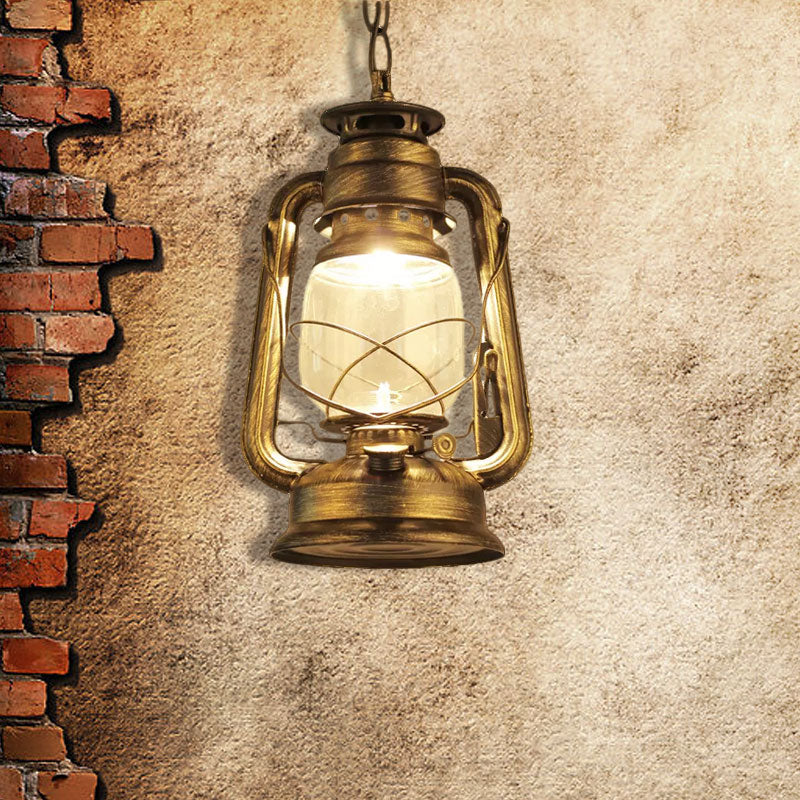 Black/Bronze/Antique Brass 1 Light Pendant Ceiling Light Industrial Clear Glass Kerosene Hanging Lamp for Coffee Shop Clearhalo 'Art Deco Pendants' 'Black' 'Cast Iron' 'Ceiling Lights' 'Ceramic' 'Crystal' 'Industrial Pendants' 'Industrial' 'Metal' 'Middle Century Pendants' 'Pendant Lights' 'Pendants' 'Rustic Pendants' 'Tiffany' Lighting' 1417967