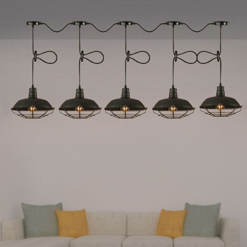 Barn Metallic Hanging Light Industrial Style 3/5 Lights Kitchen Pendant Lamp with Wire Cage in Black Finish Clearhalo 'Art Deco Pendants' 'Black' 'Cast Iron' 'Ceiling Lights' 'Ceramic' 'Crystal' 'Industrial Pendants' 'Industrial' 'Metal' 'Middle Century Pendants' 'Pendant Lights' 'Pendants' 'Rustic Pendants' 'Tiffany' Lighting' 1418076