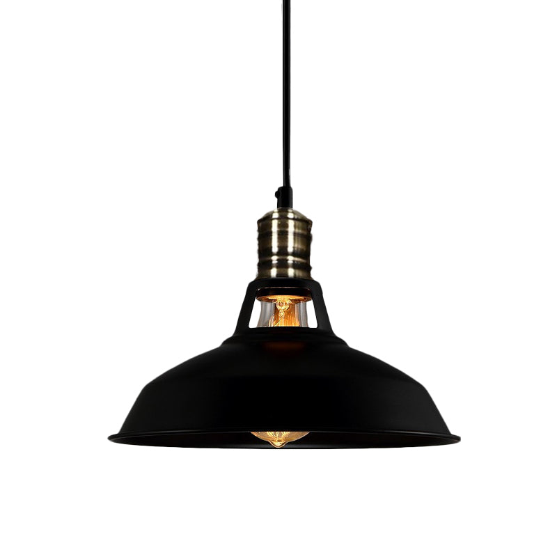 10.5/12/15 Inch Dia 1 Head Barn Pendant Lighting Industrial Black/White Metallic Suspension Light over Table Clearhalo 'Art Deco Pendants' 'Black' 'Cast Iron' 'Ceiling Lights' 'Ceramic' 'Crystal' 'Industrial Pendants' 'Industrial' 'Metal' 'Middle Century Pendants' 'Pendant Lights' 'Pendants' 'Rustic Pendants' 'Tiffany' Lighting' 1418109