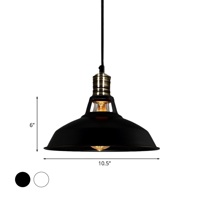 10.5/12/15 Inch Dia 1 Head Barn Pendant Lighting Industrial Black/White Metallic Suspension Light over Table Clearhalo 'Art Deco Pendants' 'Black' 'Cast Iron' 'Ceiling Lights' 'Ceramic' 'Crystal' 'Industrial Pendants' 'Industrial' 'Metal' 'Middle Century Pendants' 'Pendant Lights' 'Pendants' 'Rustic Pendants' 'Tiffany' Lighting' 1418110