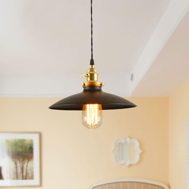 Industrial Style Bowl Pendant Lamp 10"/12.5" Wide 1 Light Metal Hanging Light in Black/White/Red over Table Clearhalo 'Art Deco Pendants' 'Black' 'Cast Iron' 'Ceiling Lights' 'Ceramic' 'Crystal' 'Industrial Pendants' 'Industrial' 'Metal' 'Middle Century Pendants' 'Pendant Lights' 'Pendants' 'Rustic Pendants' 'Tiffany' Lighting' 1418120