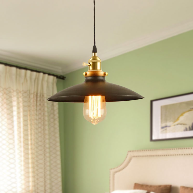 Industrial Style Bowl Pendant Lamp 10"/12.5" Wide 1 Light Metal Hanging Light in Black/White/Red over Table Clearhalo 'Art Deco Pendants' 'Black' 'Cast Iron' 'Ceiling Lights' 'Ceramic' 'Crystal' 'Industrial Pendants' 'Industrial' 'Metal' 'Middle Century Pendants' 'Pendant Lights' 'Pendants' 'Rustic Pendants' 'Tiffany' Lighting' 1418121