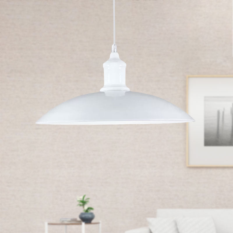 Metallic Saucer Shade Pendant Light Industrial Style 12.5"/16" W 1 Light Living Room Ceiling Hanging Light in Black/White Clearhalo 'Art Deco Pendants' 'Black' 'Cast Iron' 'Ceiling Lights' 'Ceramic' 'Crystal' 'Industrial Pendants' 'Industrial' 'Metal' 'Middle Century Pendants' 'Pendant Lights' 'Pendants' 'Rustic Pendants' 'Tiffany' Lighting' 1418122