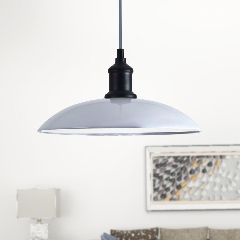 Metallic Saucer Shade Pendant Light Industrial Style 12.5"/16" W 1 Light Living Room Ceiling Hanging Light in Black/White Black-White Clearhalo 'Art Deco Pendants' 'Black' 'Cast Iron' 'Ceiling Lights' 'Ceramic' 'Crystal' 'Industrial Pendants' 'Industrial' 'Metal' 'Middle Century Pendants' 'Pendant Lights' 'Pendants' 'Rustic Pendants' 'Tiffany' Lighting' 1418123