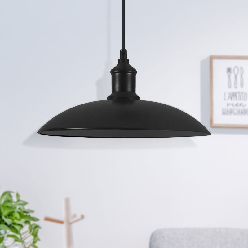 Metallic Saucer Shade Pendant Light Industrial Style 12.5"/16" W 1 Light Living Room Ceiling Hanging Light in Black/White Clearhalo 'Art Deco Pendants' 'Black' 'Cast Iron' 'Ceiling Lights' 'Ceramic' 'Crystal' 'Industrial Pendants' 'Industrial' 'Metal' 'Middle Century Pendants' 'Pendant Lights' 'Pendants' 'Rustic Pendants' 'Tiffany' Lighting' 1418125