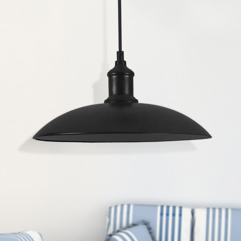 Metallic Saucer Shade Pendant Light Industrial Style 12.5"/16" W 1 Light Living Room Ceiling Hanging Light in Black/White Clearhalo 'Art Deco Pendants' 'Black' 'Cast Iron' 'Ceiling Lights' 'Ceramic' 'Crystal' 'Industrial Pendants' 'Industrial' 'Metal' 'Middle Century Pendants' 'Pendant Lights' 'Pendants' 'Rustic Pendants' 'Tiffany' Lighting' 1418126