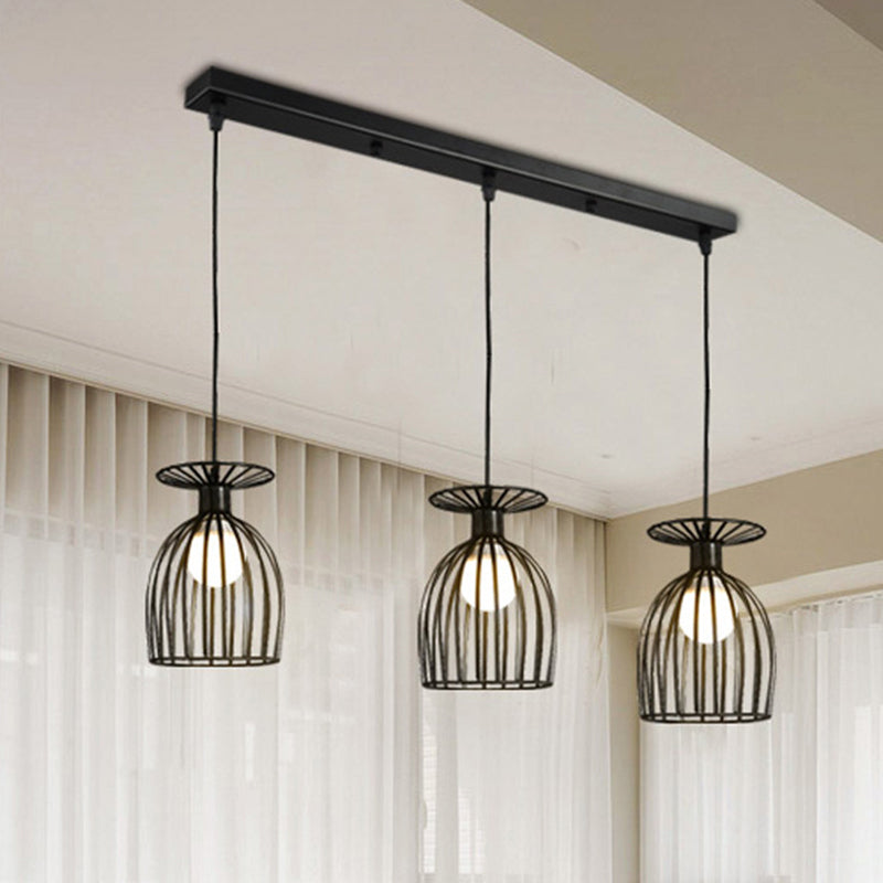 Wine Glass Metal Pendant Light Fixture with Cage Shade Industrial 3 Lights Dining Room Ceiling Light in Black/White Black Linear Clearhalo 'Art Deco Pendants' 'Black' 'Cast Iron' 'Ceiling Lights' 'Ceramic' 'Crystal' 'Industrial Pendants' 'Industrial' 'Metal' 'Middle Century Pendants' 'Pendant Lights' 'Pendants' 'Rustic Pendants' 'Tiffany' Lighting' 1418229