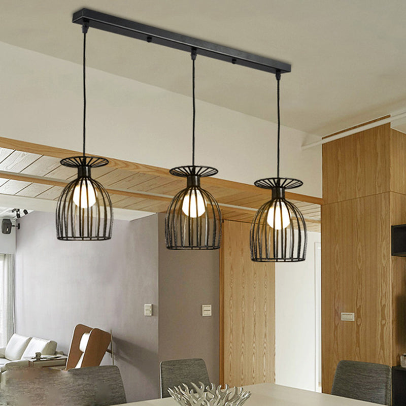 Wine Glass Metal Pendant Light Fixture with Cage Shade Industrial 3 Lights Dining Room Ceiling Light in Black/White Clearhalo 'Art Deco Pendants' 'Black' 'Cast Iron' 'Ceiling Lights' 'Ceramic' 'Crystal' 'Industrial Pendants' 'Industrial' 'Metal' 'Middle Century Pendants' 'Pendant Lights' 'Pendants' 'Rustic Pendants' 'Tiffany' Lighting' 1418230
