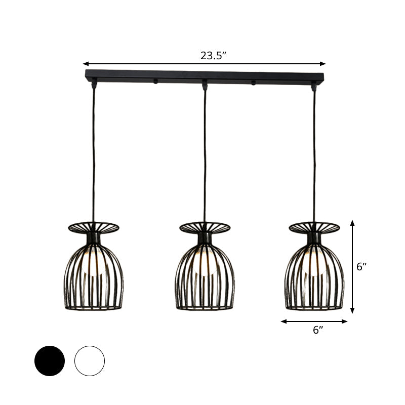 Wine Glass Metal Pendant Light Fixture with Cage Shade Industrial 3 Lights Dining Room Ceiling Light in Black/White Clearhalo 'Art Deco Pendants' 'Black' 'Cast Iron' 'Ceiling Lights' 'Ceramic' 'Crystal' 'Industrial Pendants' 'Industrial' 'Metal' 'Middle Century Pendants' 'Pendant Lights' 'Pendants' 'Rustic Pendants' 'Tiffany' Lighting' 1418233