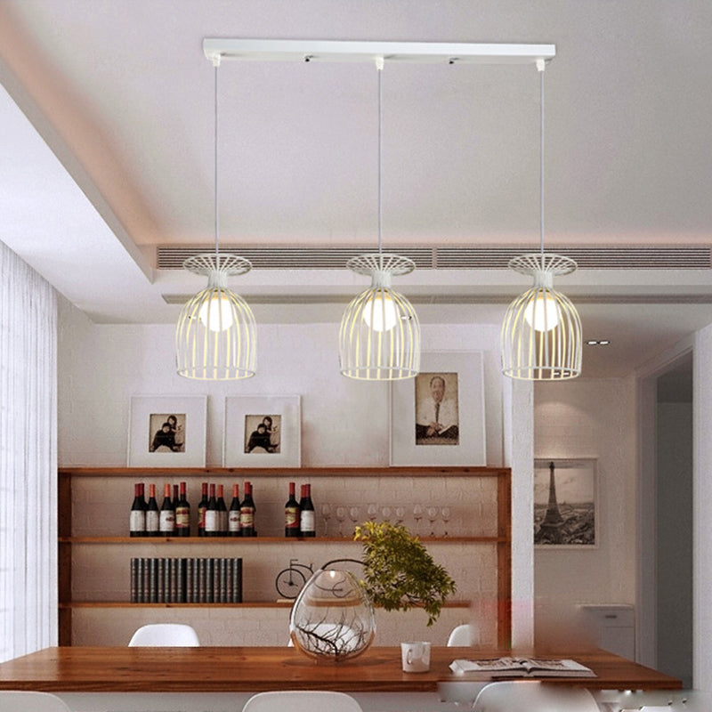 Wine Glass Metal Pendant Light Fixture with Cage Shade Industrial 3 Lights Dining Room Ceiling Light in Black/White Clearhalo 'Art Deco Pendants' 'Black' 'Cast Iron' 'Ceiling Lights' 'Ceramic' 'Crystal' 'Industrial Pendants' 'Industrial' 'Metal' 'Middle Century Pendants' 'Pendant Lights' 'Pendants' 'Rustic Pendants' 'Tiffany' Lighting' 1418235