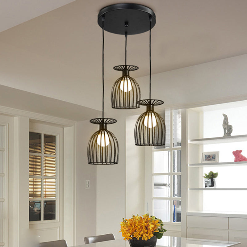 Wine Glass Metal Pendant Light Fixture with Cage Shade Industrial 3 Lights Dining Room Ceiling Light in Black/White Clearhalo 'Art Deco Pendants' 'Black' 'Cast Iron' 'Ceiling Lights' 'Ceramic' 'Crystal' 'Industrial Pendants' 'Industrial' 'Metal' 'Middle Century Pendants' 'Pendant Lights' 'Pendants' 'Rustic Pendants' 'Tiffany' Lighting' 1418239