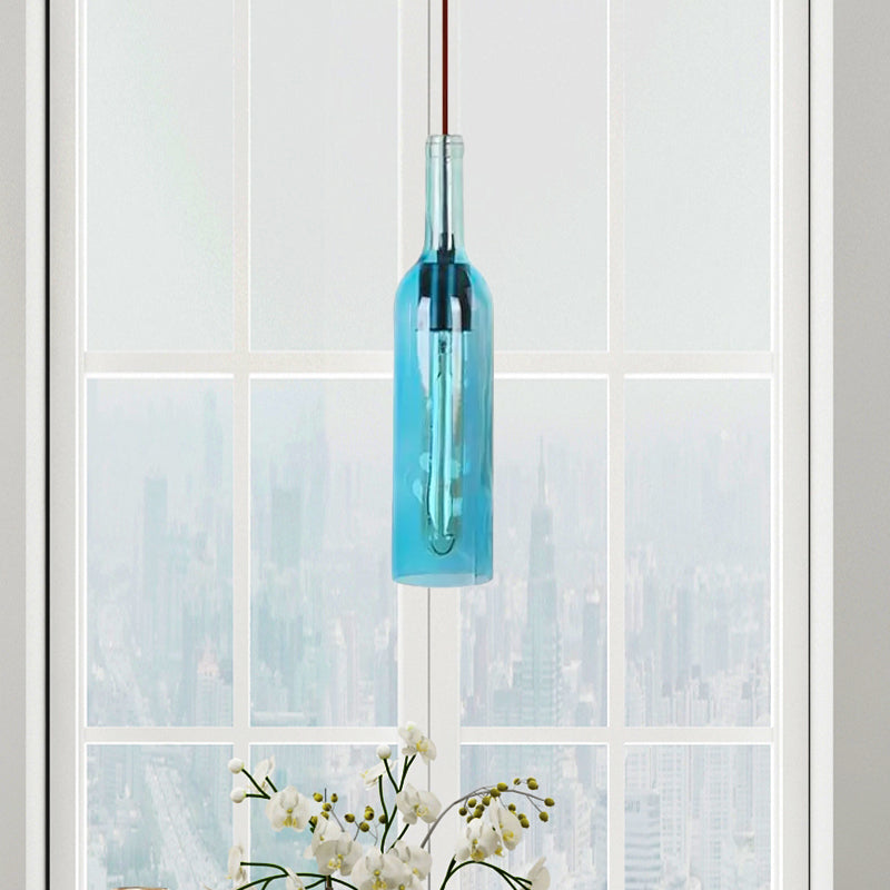 Red/Yellow 1 Head Hanging Light Fixture Vintage Style Glass Wine Bottle Suspension Lamp for Dining Room Clearhalo 'Ceiling Lights' 'Glass shade' 'Glass' 'Industrial Pendants' 'Industrial' 'Middle Century Pendants' 'Pendant Lights' 'Pendants' 'Tiffany' Lighting' 1418338