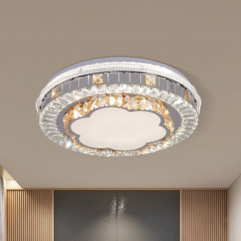 Trellis/Flower Cut Crystal Blocks Flush Mount Modern Sleeping Room LED Ceiling Light Fixture in White White Flower Clearhalo 'Ceiling Lights' 'Close To Ceiling Lights' 'Close to ceiling' 'Flush mount' Lighting' 1418438