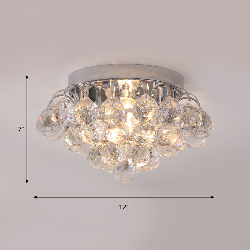 2 Heads Tapered Flushmount Light Modern Clear Faceted Crystal Balls Ceiling Flush for Corridor Clearhalo 'Ceiling Lights' 'Close To Ceiling Lights' 'Close to ceiling' 'Flush mount' Lighting' 1418454