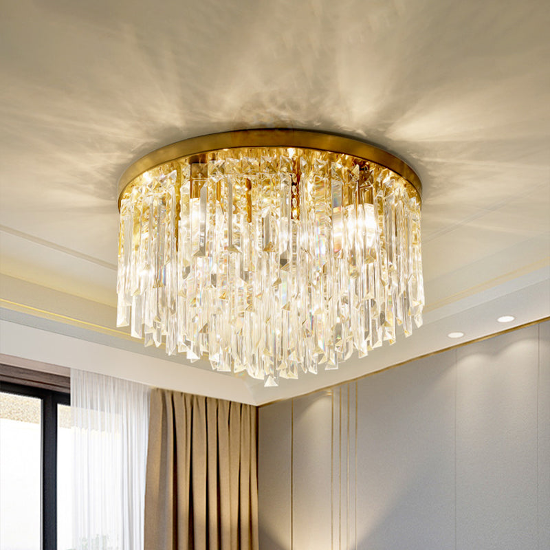 Chrome/Gold Tapered Flush Lighting Contemporary Crystal Draping 6 Heads Bedroom Ceiling Mounted Light Gold Clearhalo 'Ceiling Lights' 'Close To Ceiling Lights' 'Close to ceiling' 'Flush mount' Lighting' 1418464