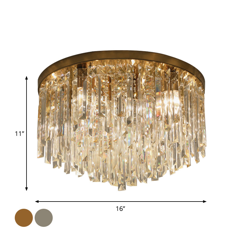 Chrome/Gold Tapered Flush Lighting Contemporary Crystal Draping 6 Heads Bedroom Ceiling Mounted Light Clearhalo 'Ceiling Lights' 'Close To Ceiling Lights' 'Close to ceiling' 'Flush mount' Lighting' 1418467