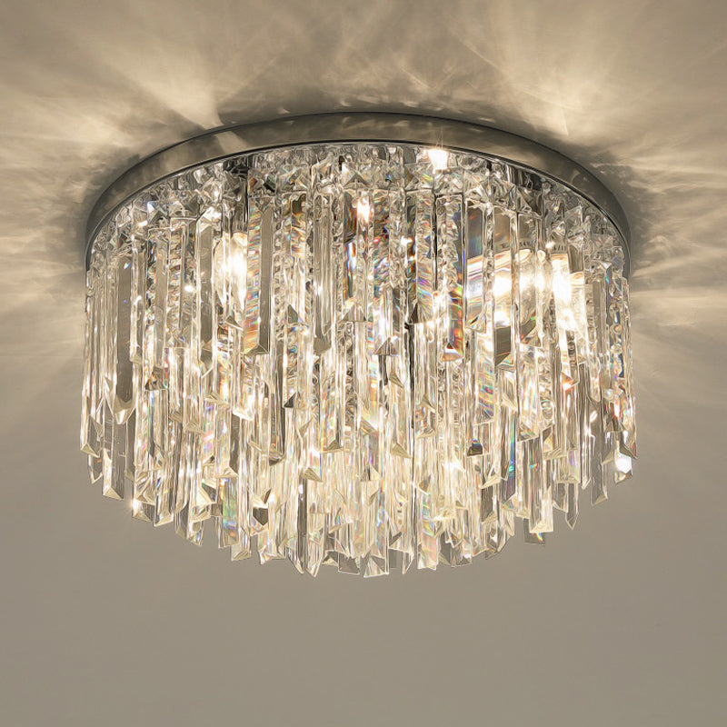 Chrome/Gold Tapered Flush Lighting Contemporary Crystal Draping 6 Heads Bedroom Ceiling Mounted Light Clearhalo 'Ceiling Lights' 'Close To Ceiling Lights' 'Close to ceiling' 'Flush mount' Lighting' 1418471