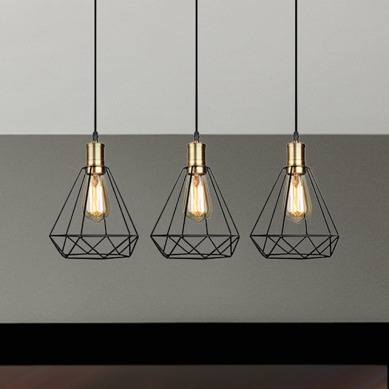 3 Heads Hanging Lamp Farmhouse Teardrop Cage Shade Metal Suspended Lamp with Round/Linear Canopy in Brass Clearhalo 'Art Deco Pendants' 'Cast Iron' 'Ceiling Lights' 'Ceramic' 'Crystal' 'Industrial Pendants' 'Industrial' 'Metal' 'Middle Century Pendants' 'Pendant Lights' 'Pendants' 'Tiffany' Lighting' 1418598
