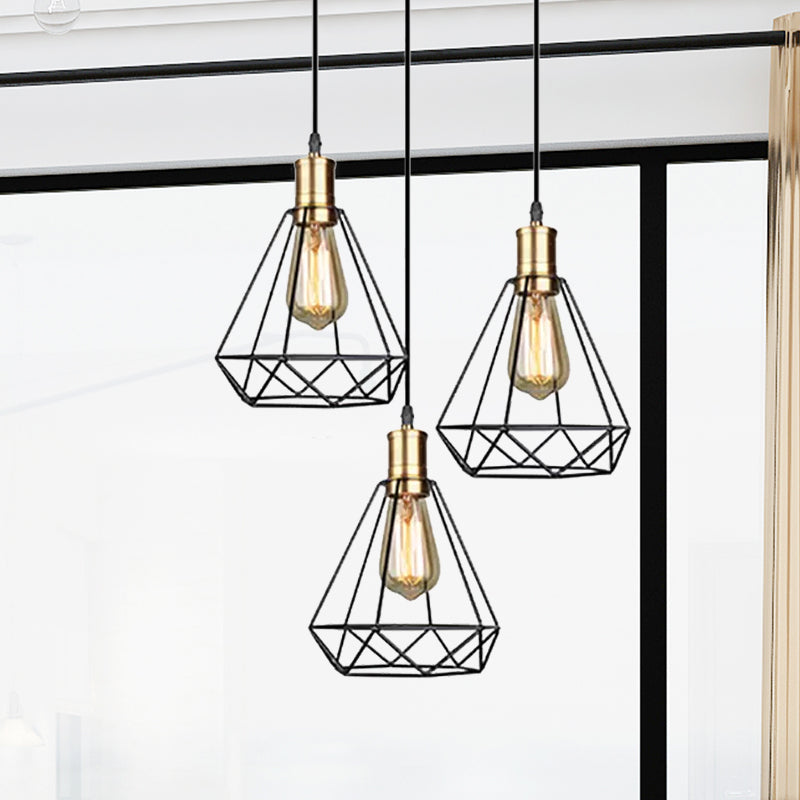 3 Heads Hanging Lamp Farmhouse Teardrop Cage Shade Metal Suspended Lamp with Round/Linear Canopy in Brass Clearhalo 'Art Deco Pendants' 'Cast Iron' 'Ceiling Lights' 'Ceramic' 'Crystal' 'Industrial Pendants' 'Industrial' 'Metal' 'Middle Century Pendants' 'Pendant Lights' 'Pendants' 'Tiffany' Lighting' 1418599