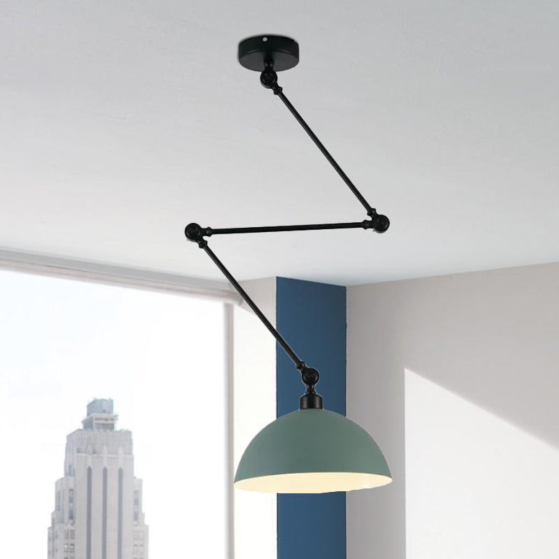 Domed Kitchen Pendant Lamp Industrial Style Metal 1 Light Green/Yellow Suspension Lamp with Extendable Arm Clearhalo 'Ceiling Lights' 'Modern Pendants' 'Modern' 'Pendant Lights' 'Pendants' Lighting' 1418601