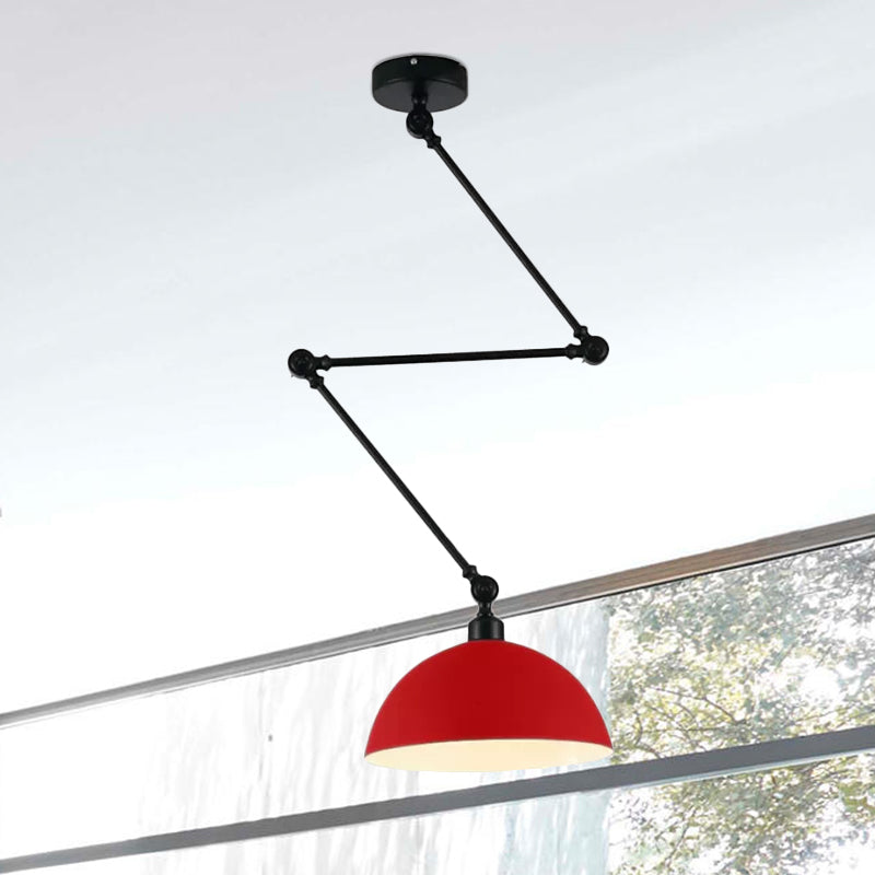 Domed Kitchen Pendant Lamp Industrial Style Metal 1 Light Green/Yellow Suspension Lamp with Extendable Arm Clearhalo 'Ceiling Lights' 'Modern Pendants' 'Modern' 'Pendant Lights' 'Pendants' Lighting' 1418604