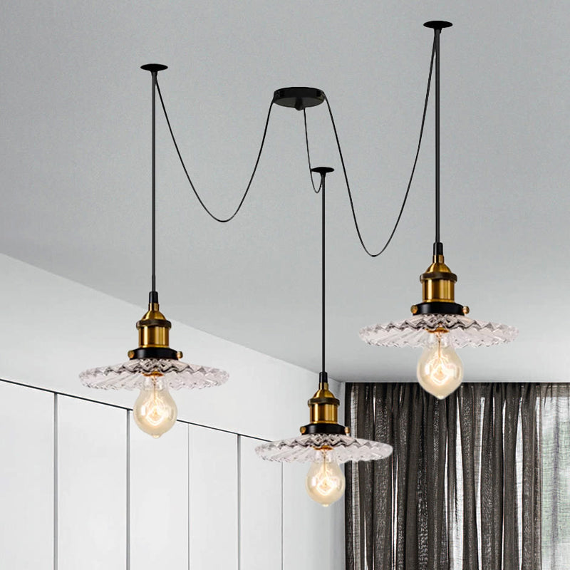 3/5-Light Multi Pendant with Radial Wave Shade Ribbed Glass Vintage Dining Room Hanging Light Fixture Clearhalo 'Art Deco Pendants' 'Cast Iron' 'Ceiling Lights' 'Ceramic' 'Crystal' 'Industrial Pendants' 'Industrial' 'Metal' 'Middle Century Pendants' 'Pendant Lights' 'Pendants' 'Tiffany' Lighting' 1418626