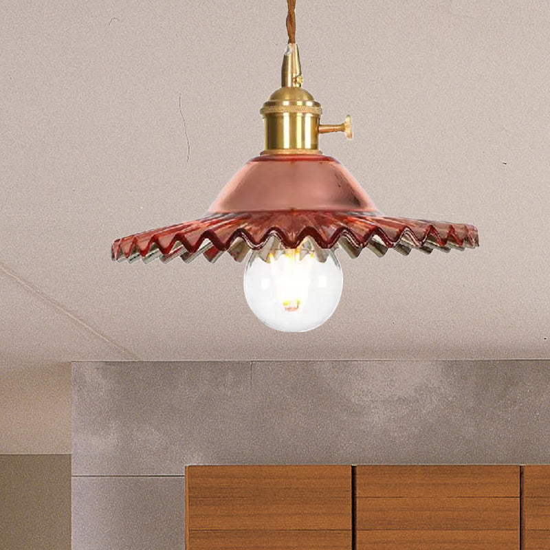 1-Light Pendant Lighting Industrial Scalloped Rose Gold/Clear/Amber Glass Hanging Ceiling Light for Living Room Clearhalo 'Art Deco Pendants' 'Cast Iron' 'Ceiling Lights' 'Ceramic' 'Crystal' 'Industrial Pendants' 'Industrial' 'Metal' 'Middle Century Pendants' 'Pendant Lights' 'Pendants' 'Tiffany' Lighting' 1418650