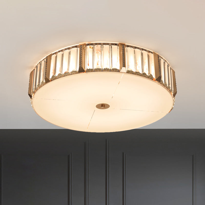 6/8 Bulbs Light Fixture Ceiling Contemporary Drum Clear Rectangular-Cut Crystals Flush Mount Lamp, 19.5"/23.5" W Clear 23.5" Clearhalo 'Ceiling Lights' 'Close To Ceiling Lights' 'Close to ceiling' 'Flush mount' Lighting' 1418792
