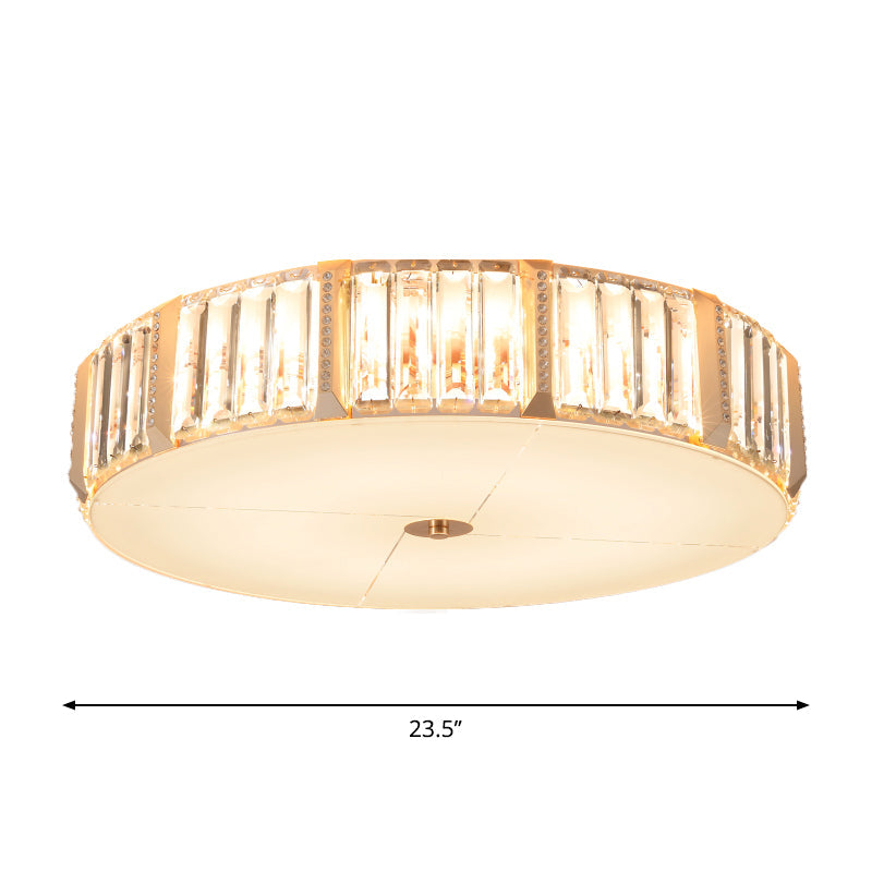 6/8 Bulbs Light Fixture Ceiling Contemporary Drum Clear Rectangular-Cut Crystals Flush Mount Lamp, 19.5"/23.5" W Clearhalo 'Ceiling Lights' 'Close To Ceiling Lights' 'Close to ceiling' 'Flush mount' Lighting' 1418795