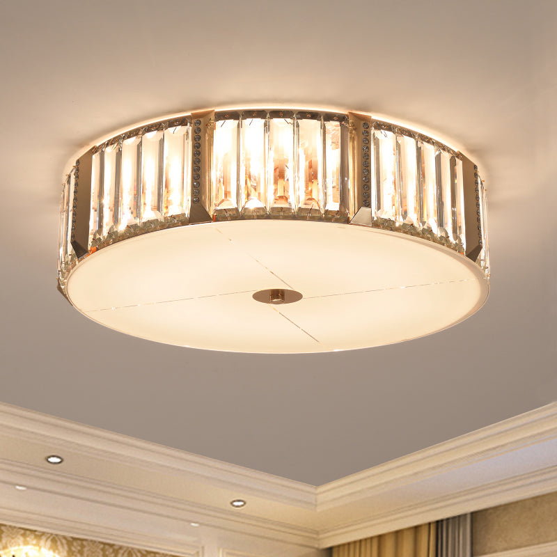 6/8 Bulbs Light Fixture Ceiling Contemporary Drum Clear Rectangular-Cut Crystals Flush Mount Lamp, 19.5"/23.5" W Clear 19.5" Clearhalo 'Ceiling Lights' 'Close To Ceiling Lights' 'Close to ceiling' 'Flush mount' Lighting' 1418796