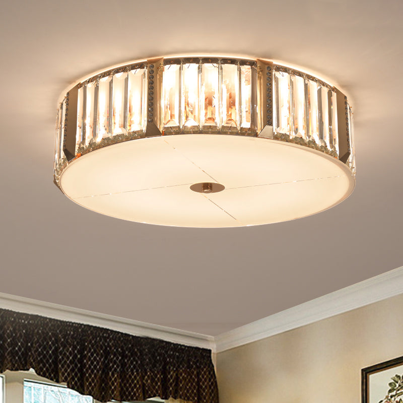 6/8 Bulbs Light Fixture Ceiling Contemporary Drum Clear Rectangular-Cut Crystals Flush Mount Lamp, 19.5"/23.5" W Clearhalo 'Ceiling Lights' 'Close To Ceiling Lights' 'Close to ceiling' 'Flush mount' Lighting' 1418797