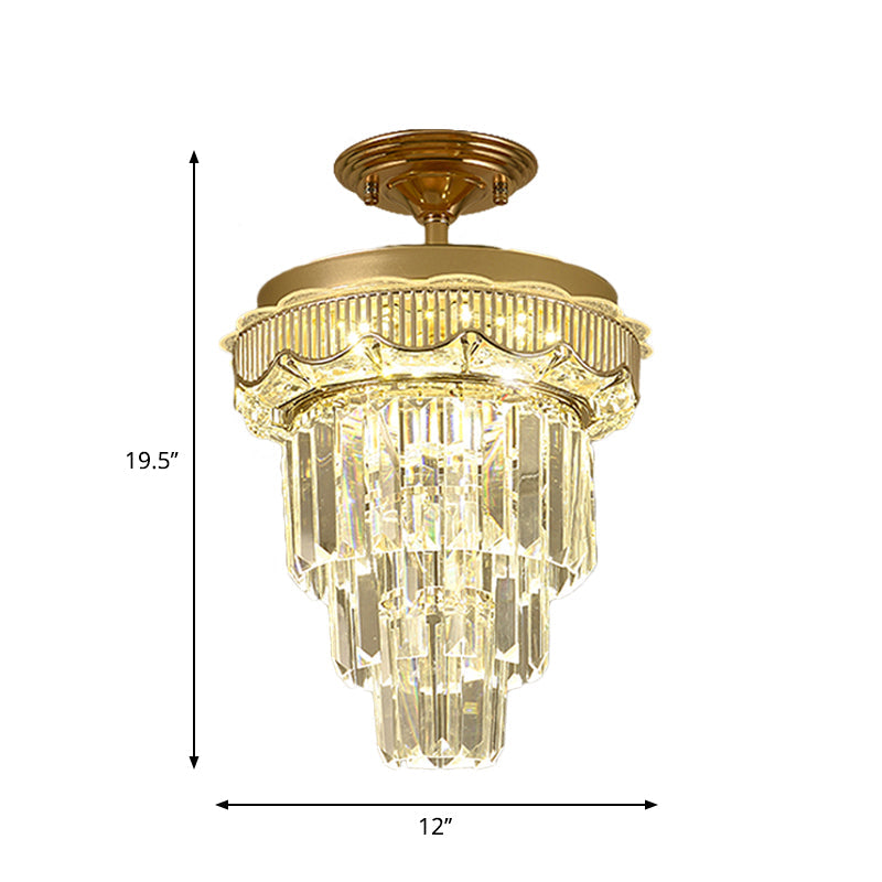 Taper Corridor Ceiling Lamp Modern Clear Crystal Blocks Gold Finish LED Semi Mount Lighting Clearhalo 'Ceiling Lights' 'Close To Ceiling Lights' 'Close to ceiling' 'Semi-flushmount' Lighting' 1418845