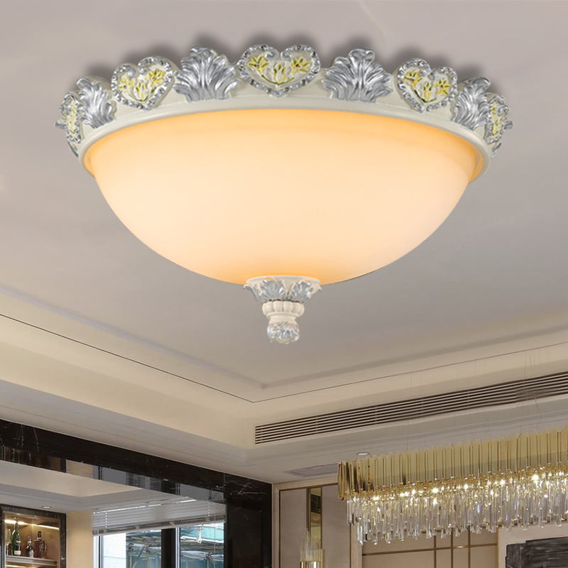 Classic Domed Flush Mount Fixture 3-Bulb 15"/19" Wide Frosted Glass Ceiling Lighting with Blossom Edge in Silver Clearhalo 'Ceiling Lights' 'Close To Ceiling Lights' 'Close to ceiling' 'Flush mount' Lighting' 1418988