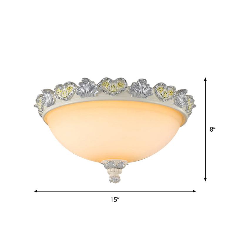Classic Domed Flush Mount Fixture 3-Bulb 15"/19" Wide Frosted Glass Ceiling Lighting with Blossom Edge in Silver Clearhalo 'Ceiling Lights' 'Close To Ceiling Lights' 'Close to ceiling' 'Flush mount' Lighting' 1418990