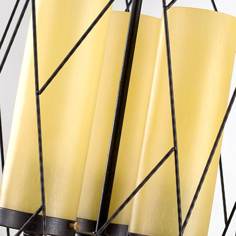 Cylinder Glass Shade Hanging Light with Wire Frame Industrial 3 Heads Restaurant Pendant Lamp in Black Clearhalo 'Cast Iron' 'Ceiling Lights' 'Chandeliers' 'Industrial Chandeliers' 'Industrial' 'Metal' 'Middle Century Chandeliers' 'Rustic Chandeliers' 'Tiffany' Lighting' 1419167