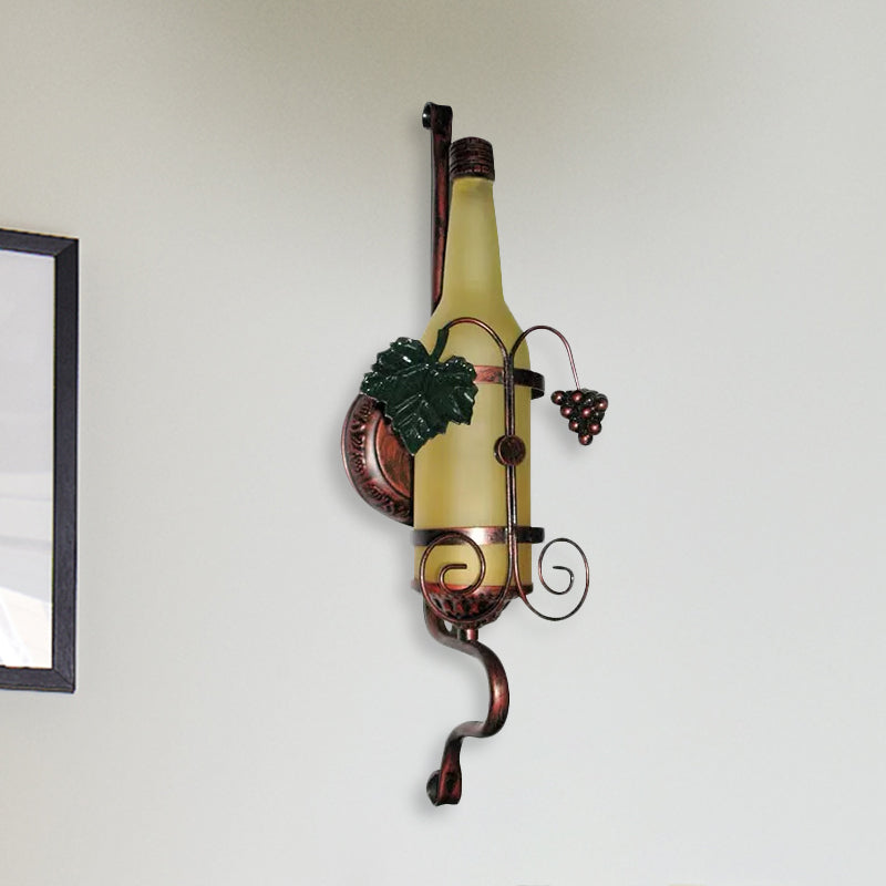 Vintage Wine Bottle Wall Sconce Light 1 Light Glass Wall Lamp in Yellow for Dining Room Clearhalo 'Art deco wall lights' 'Cast Iron' 'Glass' 'Industrial wall lights' 'Industrial' 'Middle century wall lights' 'Modern' 'Rustic wall lights' 'Tiffany' 'Traditional wall lights' 'Wall Lamps & Sconces' 'Wall Lights' Lighting' 1419170