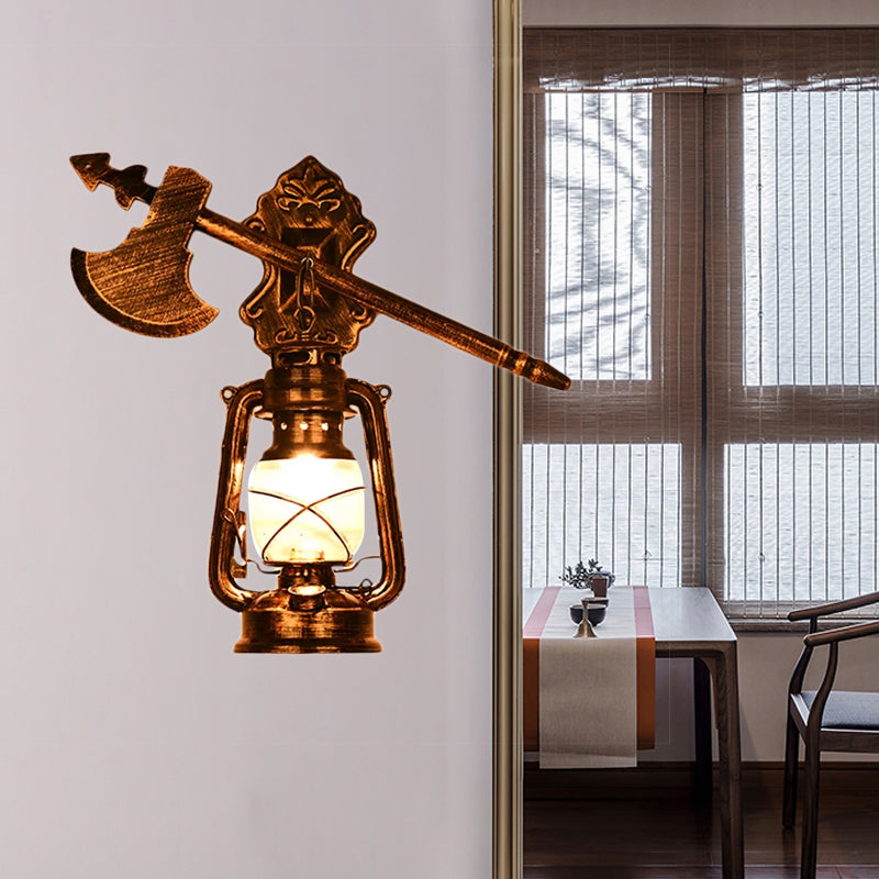 Clear Glass Rust Sconce Light Kerosene 1-Light Industrial Wall Lamp Fixture for Porch with Trumpet Clearhalo 'Art deco wall lights' 'Cast Iron' 'Glass' 'Industrial wall lights' 'Industrial' 'Middle century wall lights' 'Modern' 'Rustic wall lights' 'Tiffany' 'Traditional wall lights' 'Wall Lamps & Sconces' 'Wall Lights' Lighting' 1419184