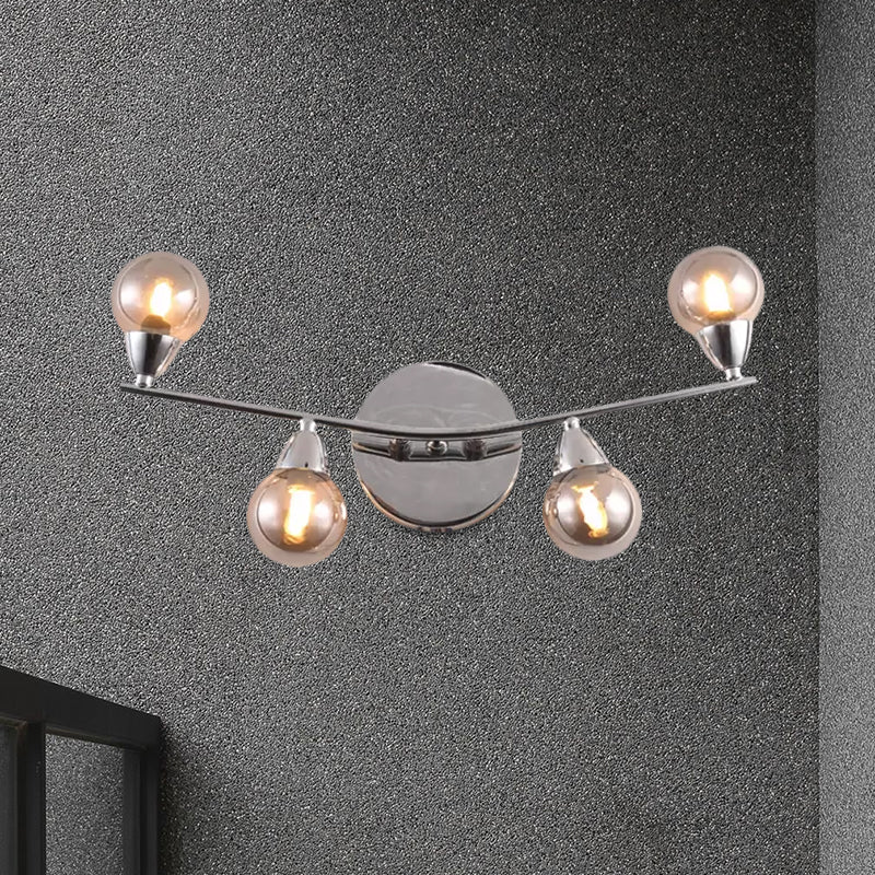 Ball Shaped Glass Wall Sconce Light Vintage Style 2/4 Lights Living Room Wall Mount Light in Chrome Finish Clearhalo 'Art deco wall lights' 'Cast Iron' 'Glass' 'Industrial wall lights' 'Industrial' 'Middle century wall lights' 'Modern' 'Rustic wall lights' 'Tiffany' 'Traditional wall lights' 'Wall Lamps & Sconces' 'Wall Lights' Lighting' 1419190
