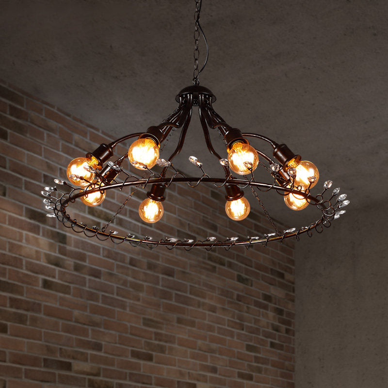 Ring Suspension Light with Clear Crystal Bead Retro Country 8 Lights Metallic Chandelier Light Clearhalo 'Ceiling Lights' 'Chandeliers' Lighting' options 1419209