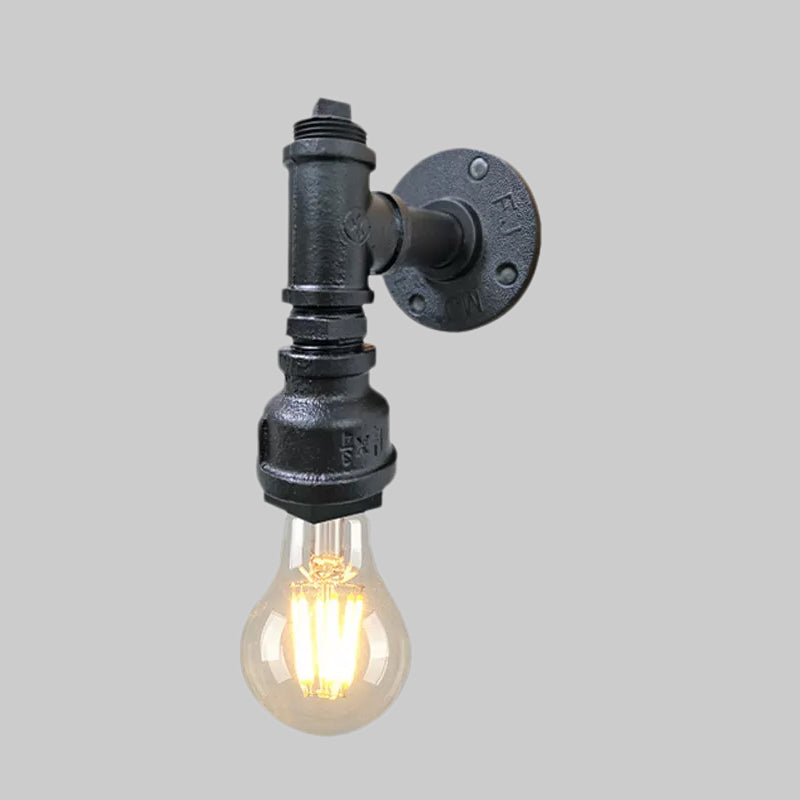 1 Light Iron Wall Sconce Lighting Industrial Black/Aged Silver Bare Bulb Indoor Wall Mounted Lamp with Water Pipe Clearhalo 'Art deco wall lights' 'Cast Iron' 'Glass' 'Industrial wall lights' 'Industrial' 'Middle century wall lights' 'Modern' 'Rustic wall lights' 'Tiffany' 'Traditional wall lights' 'Wall Lamps & Sconces' 'Wall Lights' Lighting' 1419263