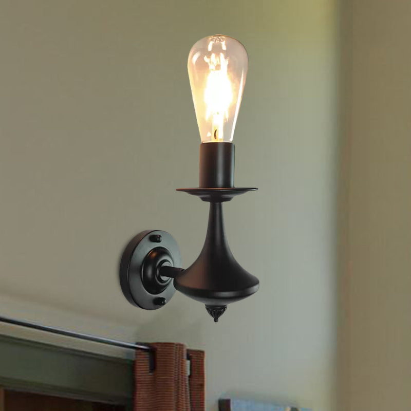 Metallic Black Wall Sconce Light Exposed Bulb 1/2-Light Industrial Vintage Wall Mount Light for Living Room Clearhalo 'Art deco wall lights' 'Cast Iron' 'Glass' 'Industrial wall lights' 'Industrial' 'Middle century wall lights' 'Modern' 'Rustic wall lights' 'Tiffany' 'Traditional wall lights' 'Wall Lamps & Sconces' 'Wall Lights' Lighting' 1419274