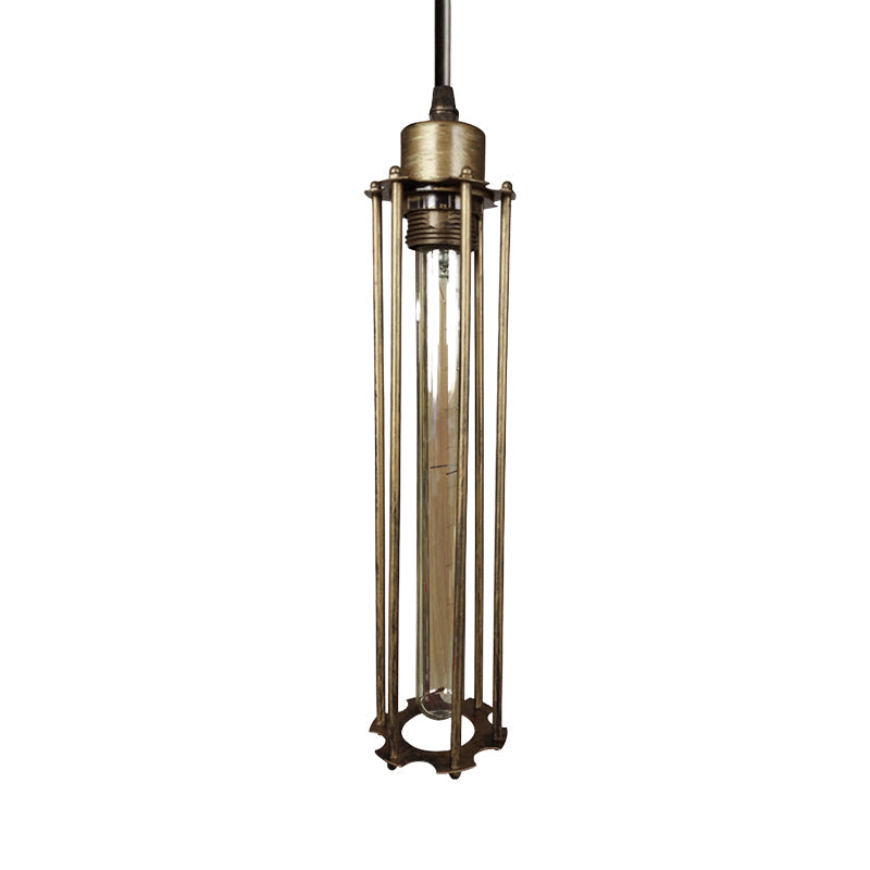 Metal Tube Cage Hanging Light Industrial Style 1 Light Dining Table Pendant Lighting with Adjustable Cord in Antique Brass/Aged Silver Clearhalo 'Art Deco Pendants' 'Cast Iron' 'Ceiling Lights' 'Ceramic' 'Crystal' 'Industrial Pendants' 'Industrial' 'Metal' 'Middle Century Pendants' 'Pendant Lights' 'Pendants' 'Tiffany' Lighting' 1419321