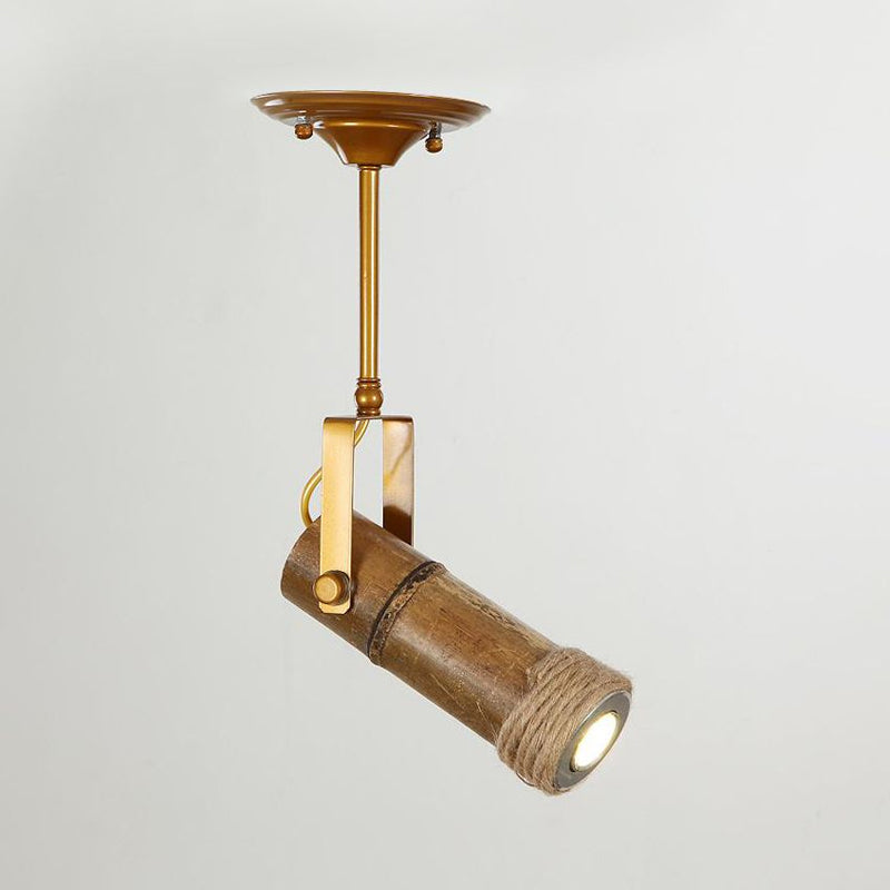 1/2/3-Light Tube Semi Flush Light Lodge Stylish Wood Metal and Bamboo Adjustable Ceiling Fixture for Restaurant Clearhalo 'Ceiling Lights' 'Close To Ceiling Lights' 'Close to ceiling' 'Semi-flushmount' Lighting' 1419434