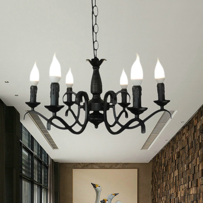 3/5 Heads Flameless Candle Chandelier Lighting Vintage Style Black Metallic Hanging Lamp for Living Room Clearhalo 'Cast Iron' 'Ceiling Lights' 'Chandeliers' 'Industrial Chandeliers' 'Industrial' 'Metal' 'Middle Century Chandeliers' 'Rustic Chandeliers' 'Tiffany' Lighting' 1419440