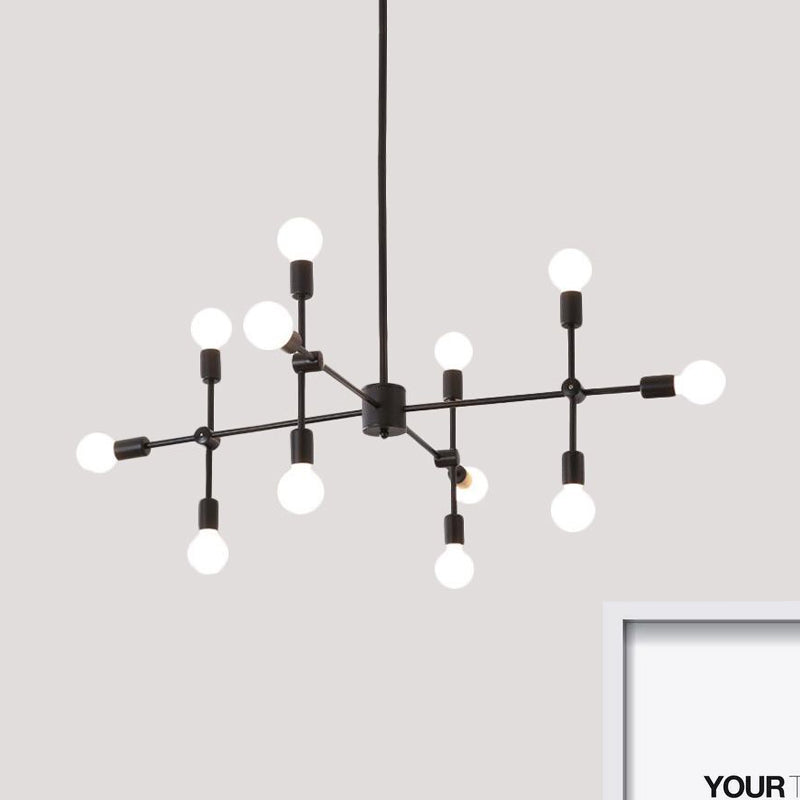 Open Bulb Dining Room Chandelier Lamp Industrial Metal 9/12 Lights Black/Brass Pendant Lighting Clearhalo 'Cast Iron' 'Ceiling Lights' 'Chandeliers' 'Industrial Chandeliers' 'Industrial' 'Metal' 'Middle Century Chandeliers' 'Rustic Chandeliers' 'Tiffany' Lighting' 1419452