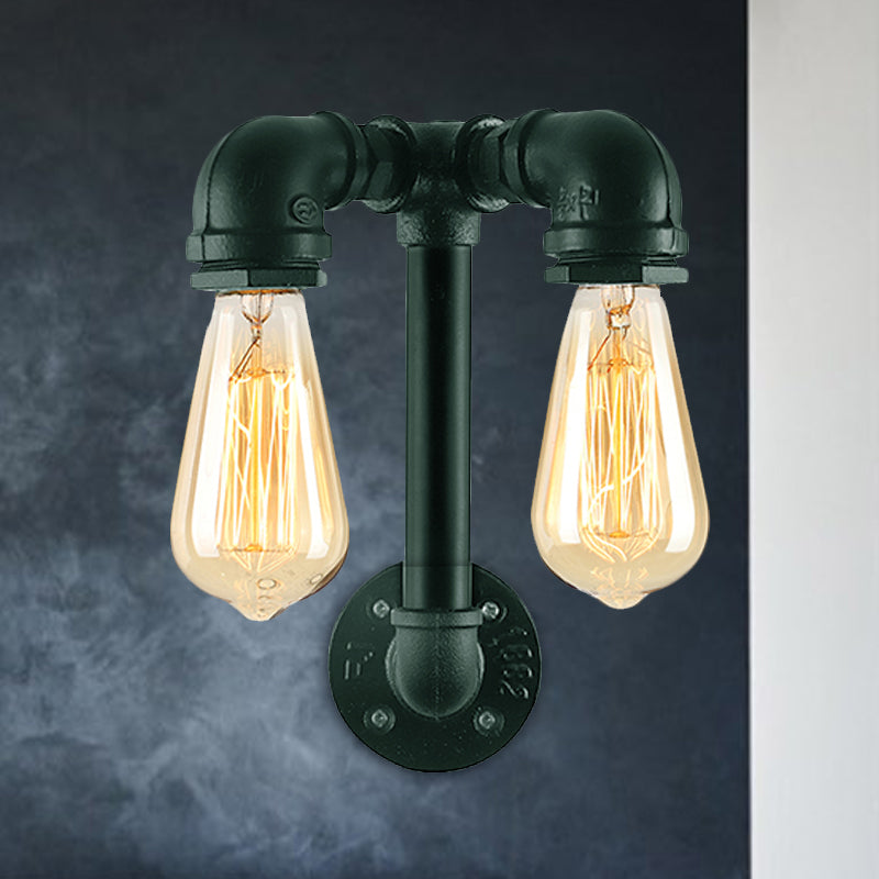 2 Lights Wall Lighting with Pipe and Open Bulb Metal Warehouse Style Bathroom Wall Mounted Lamp in Bronze/Black Clearhalo 'Art deco wall lights' 'Cast Iron' 'Glass' 'Industrial wall lights' 'Industrial' 'Middle century wall lights' 'Modern' 'Rustic wall lights' 'Tiffany' 'Traditional wall lights' 'Wall Lamps & Sconces' 'Wall Lights' Lighting' 1419630