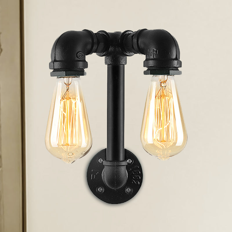2 Lights Wall Lighting with Pipe and Open Bulb Metal Warehouse Style Bathroom Wall Mounted Lamp in Bronze/Black Clearhalo 'Art deco wall lights' 'Cast Iron' 'Glass' 'Industrial wall lights' 'Industrial' 'Middle century wall lights' 'Modern' 'Rustic wall lights' 'Tiffany' 'Traditional wall lights' 'Wall Lamps & Sconces' 'Wall Lights' Lighting' 1419632