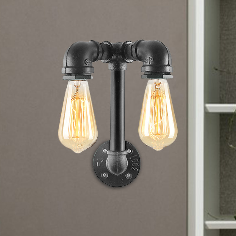 2 Lights Wall Lighting with Pipe and Open Bulb Metal Warehouse Style Bathroom Wall Mounted Lamp in Bronze/Black Clearhalo 'Art deco wall lights' 'Cast Iron' 'Glass' 'Industrial wall lights' 'Industrial' 'Middle century wall lights' 'Modern' 'Rustic wall lights' 'Tiffany' 'Traditional wall lights' 'Wall Lamps & Sconces' 'Wall Lights' Lighting' 1419633